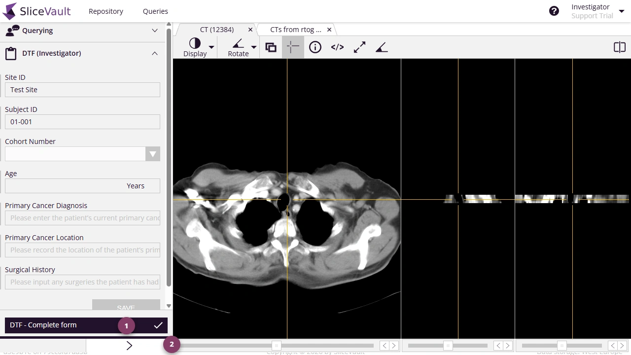 Screenshot showing DTF location and Complete Form button