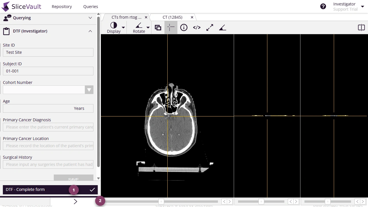 Screenshot showing DTF location and Complete Form button