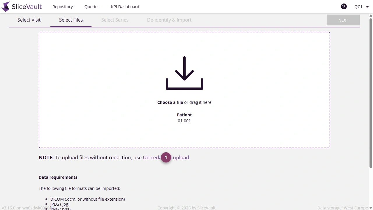 Screenshot: Access link to Upload Un-Redacted Data