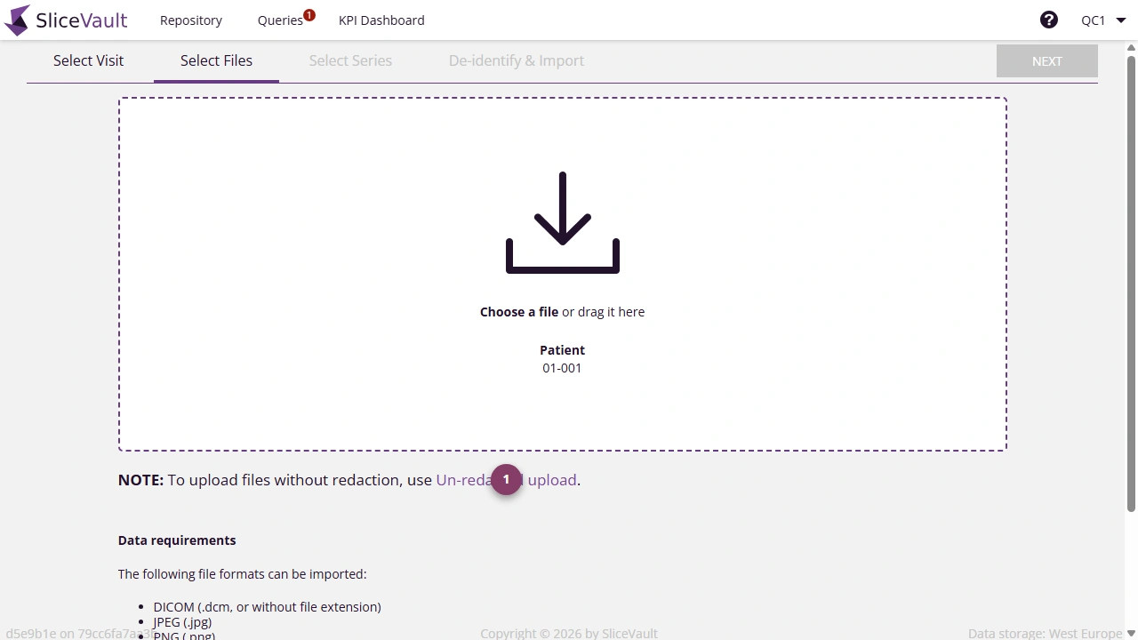 Screenshot: Access link to Upload Un-Redacted Data