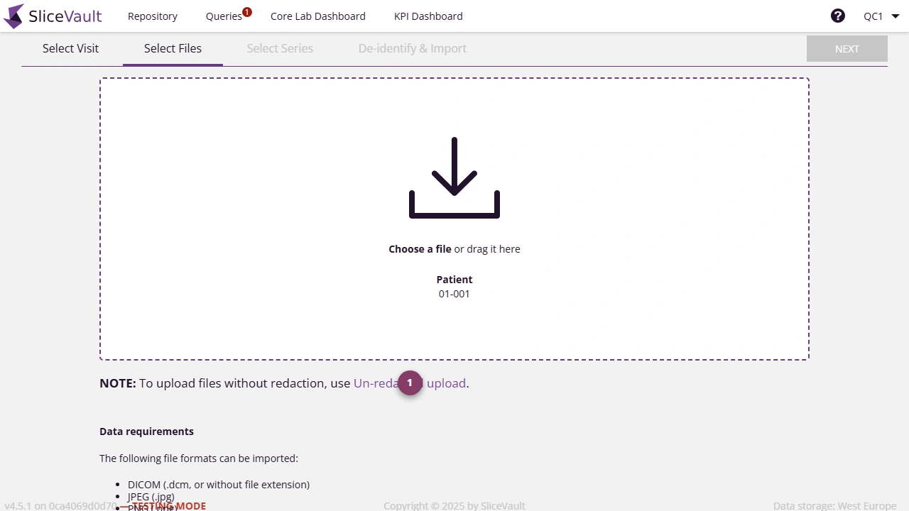 Screenshot: Access link to Upload Un-Redacted Data