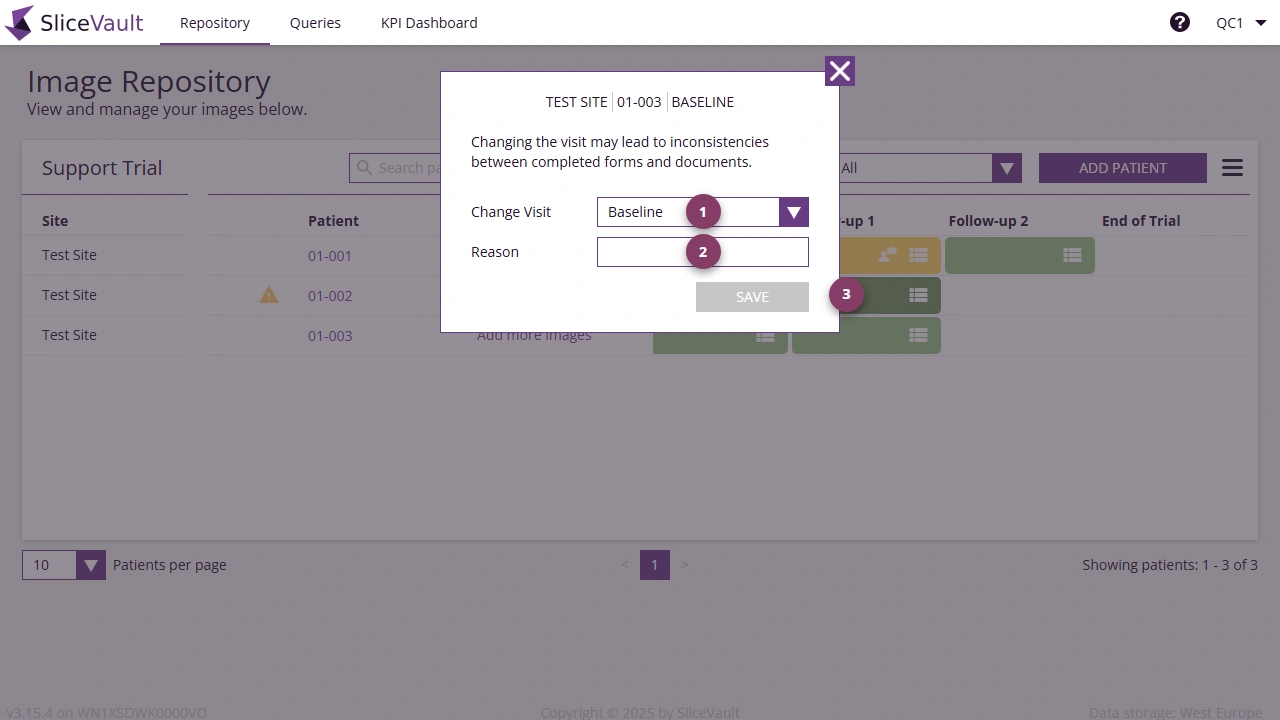 Screenshot - Change visit