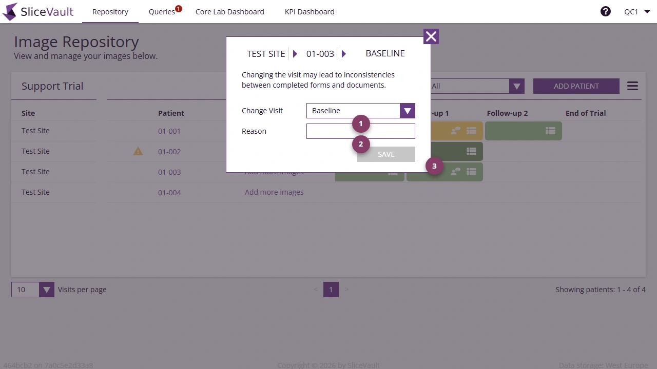 Screenshot - Change visit