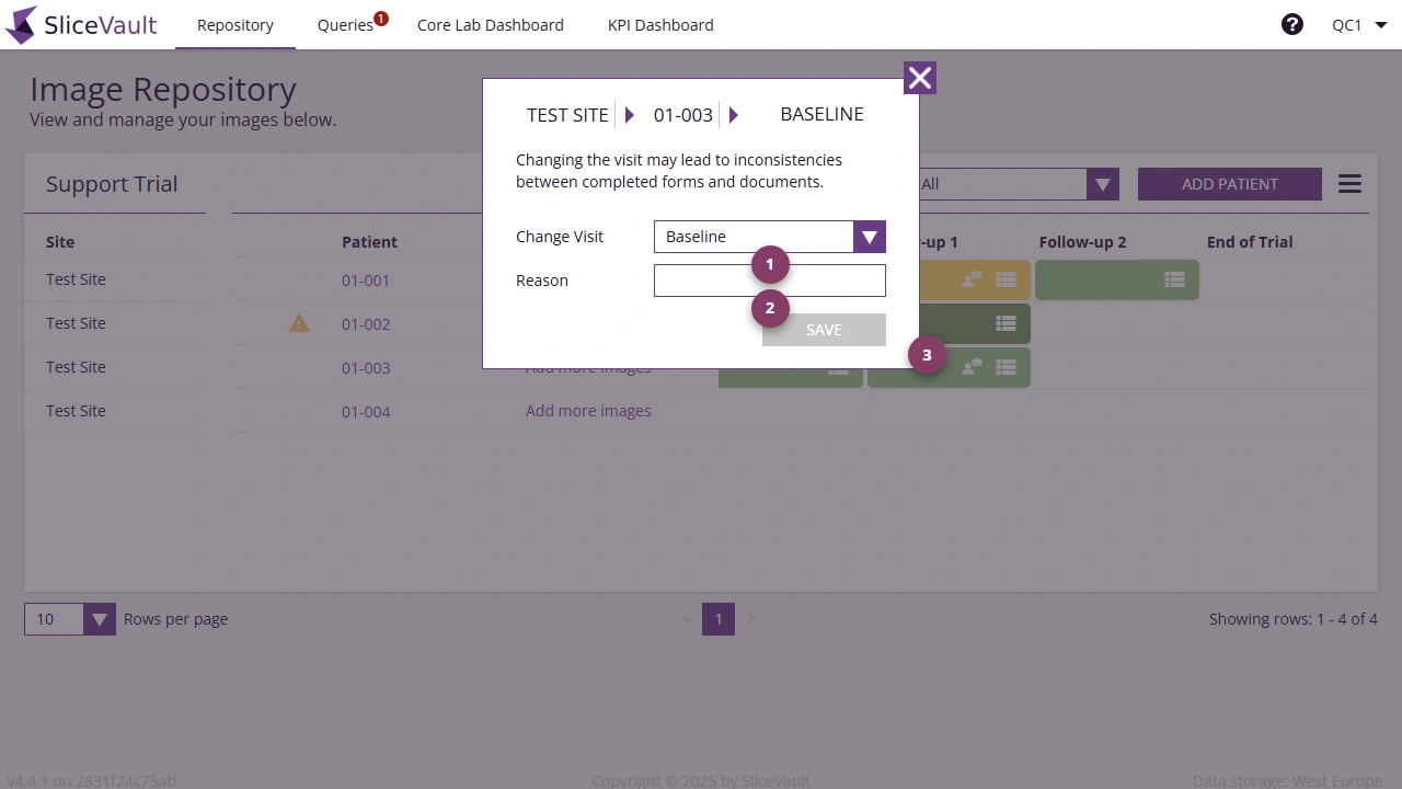 Screenshot - Change visit