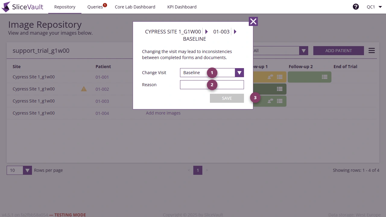 Screenshot - Change visit