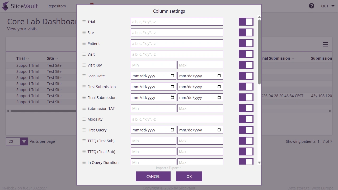 Screenshot - Core Lab Settings