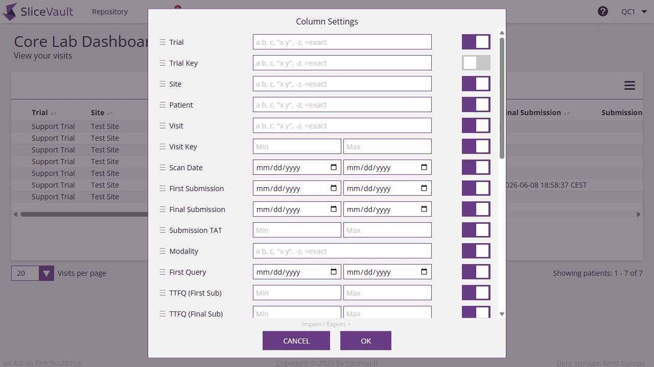 Screenshot - Core Lab Settings