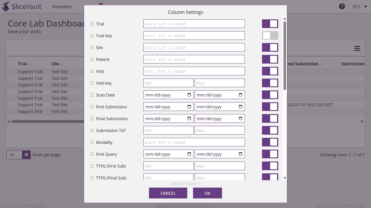 Screenshot - Core Lab Settings