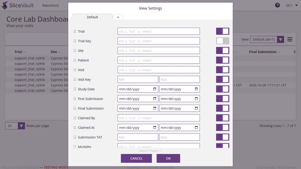 Screenshot - Core Lab Settings