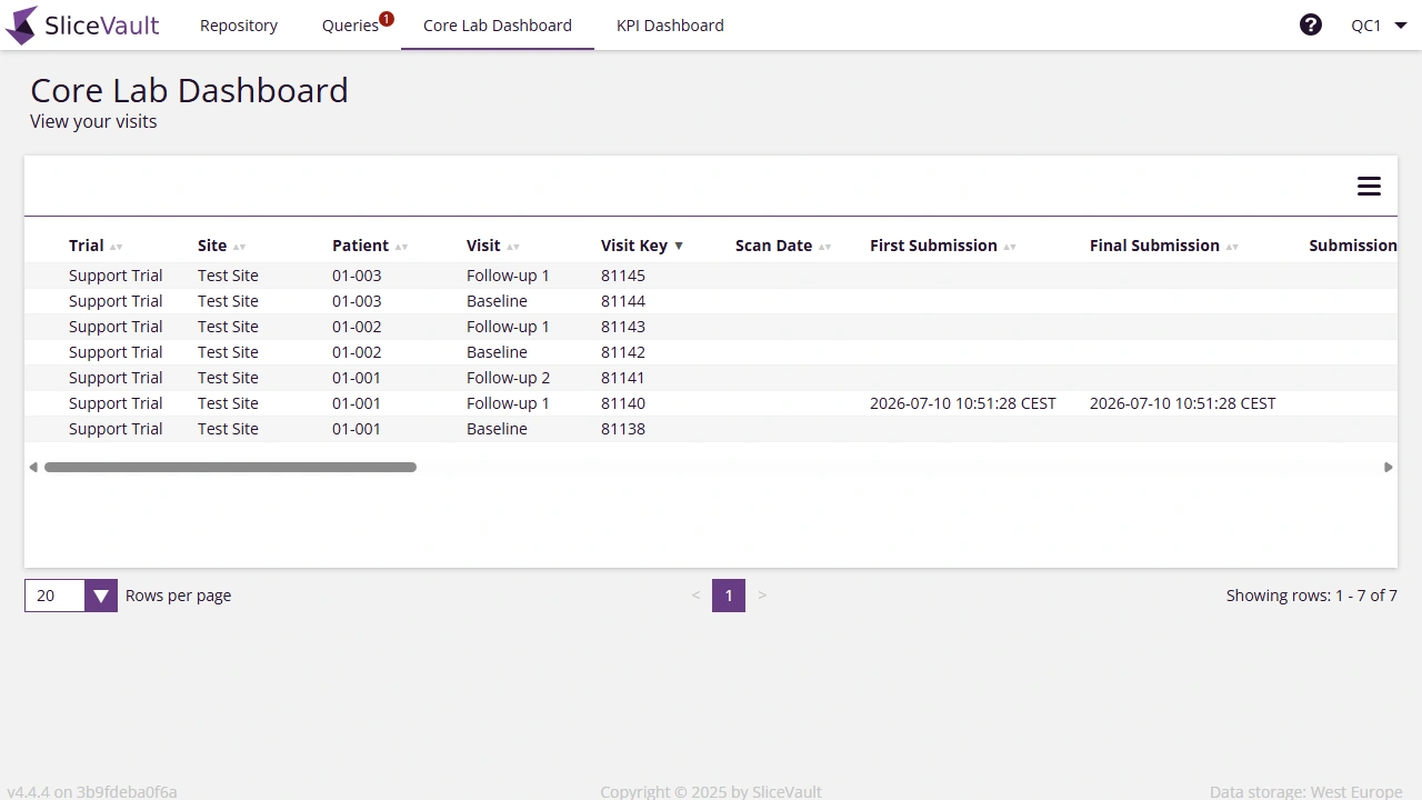 Screenshot - Core Lab Dashboard overview