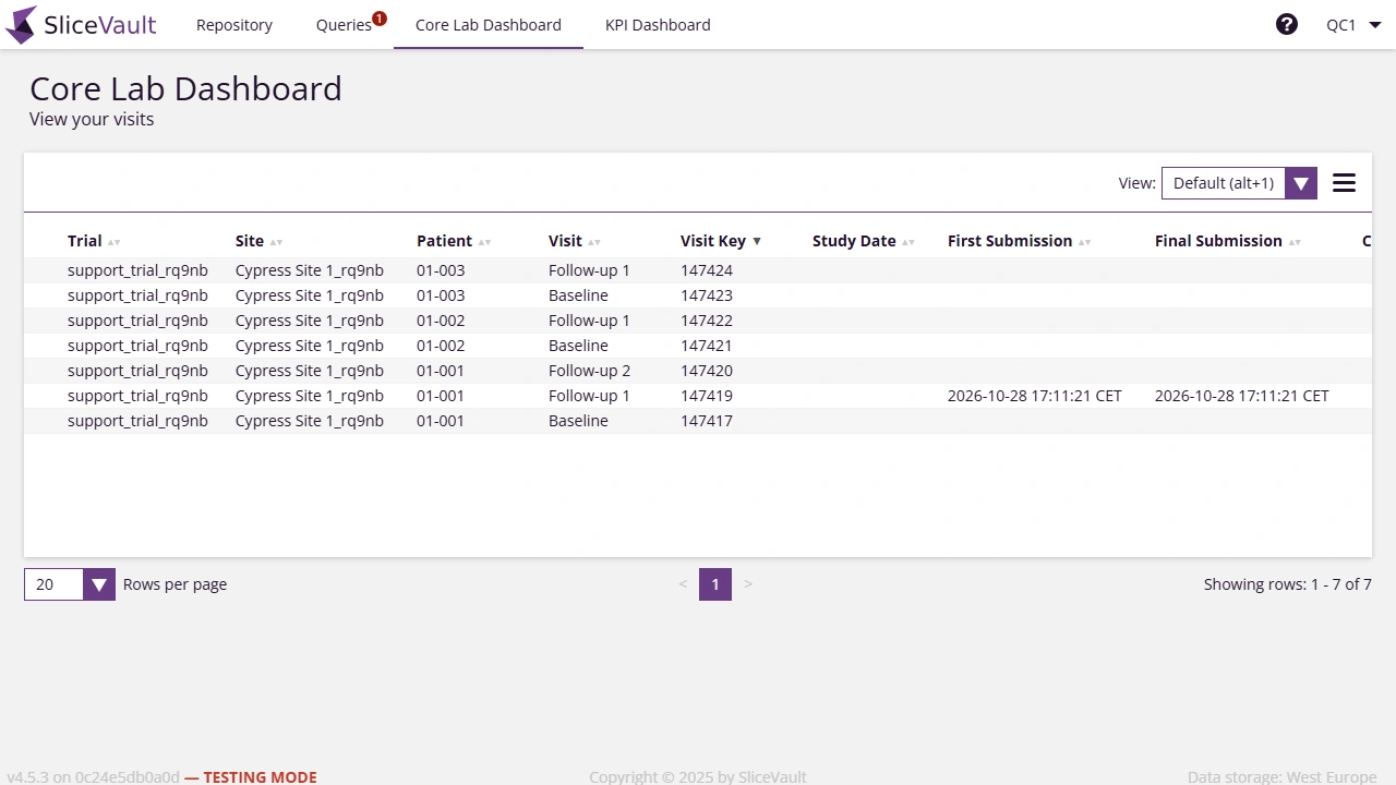 Screenshot - Core Lab Dashboard overview