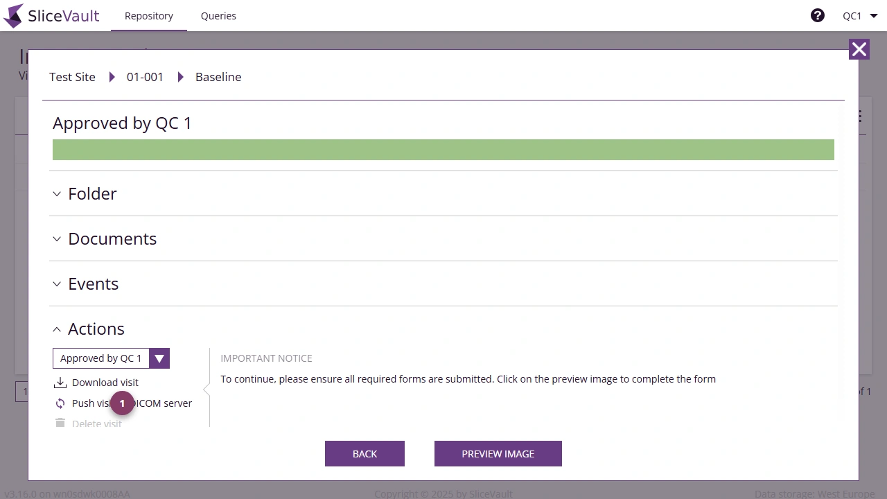 Screenshot: Push Data to DICOM Server