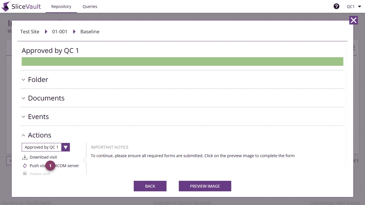 Screenshot: Push Data to DICOM Server
