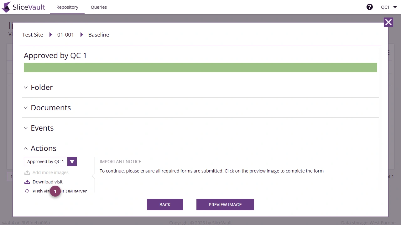 Screenshot: Push Data to DICOM Server