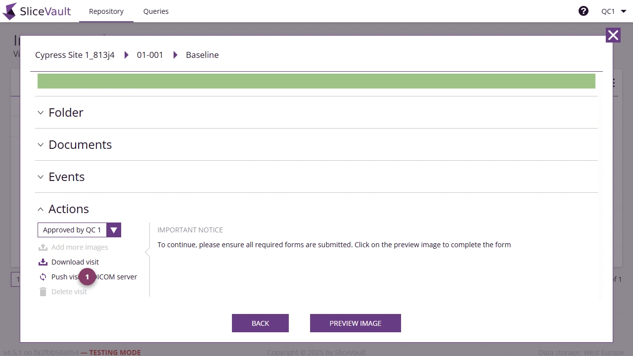 Screenshot: Push Data to DICOM Server