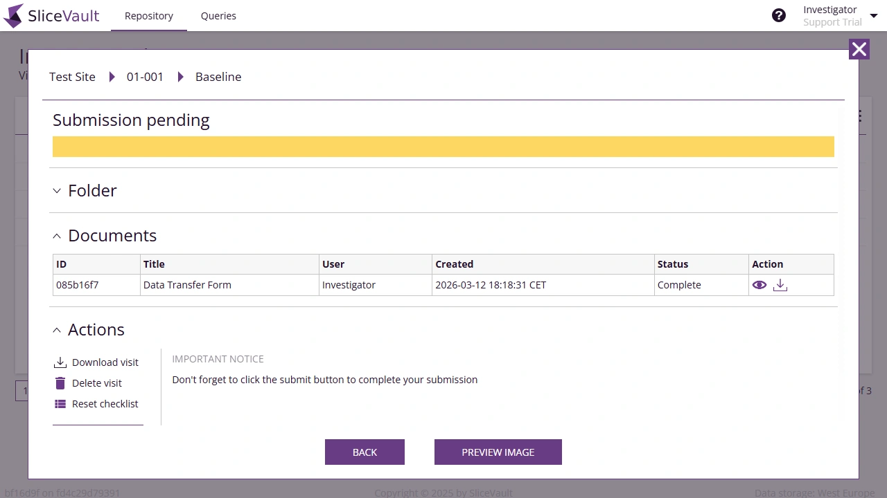 Documents area with generated form outputs
