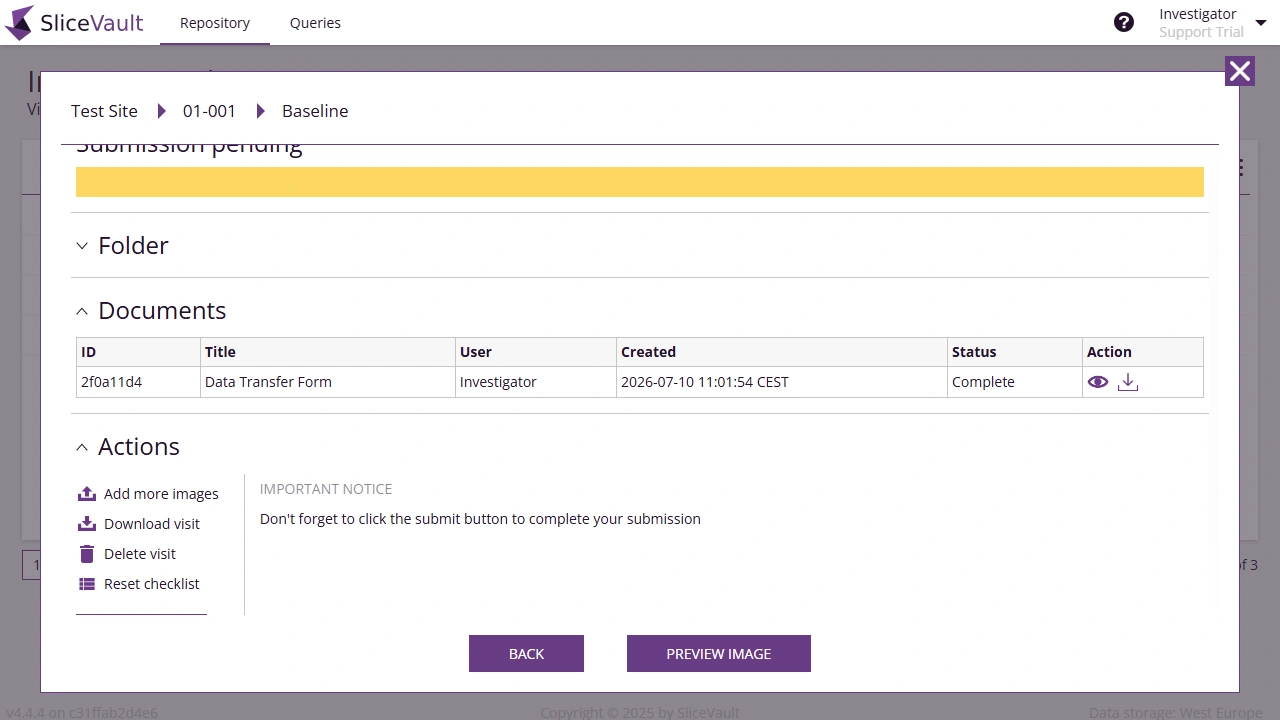 Documents area with generated form outputs