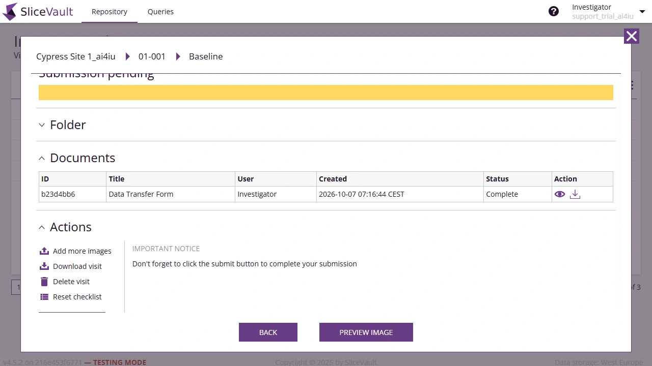 Documents area with generated form outputs