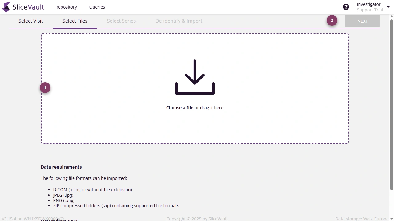 Screenshot of the drag and drop page