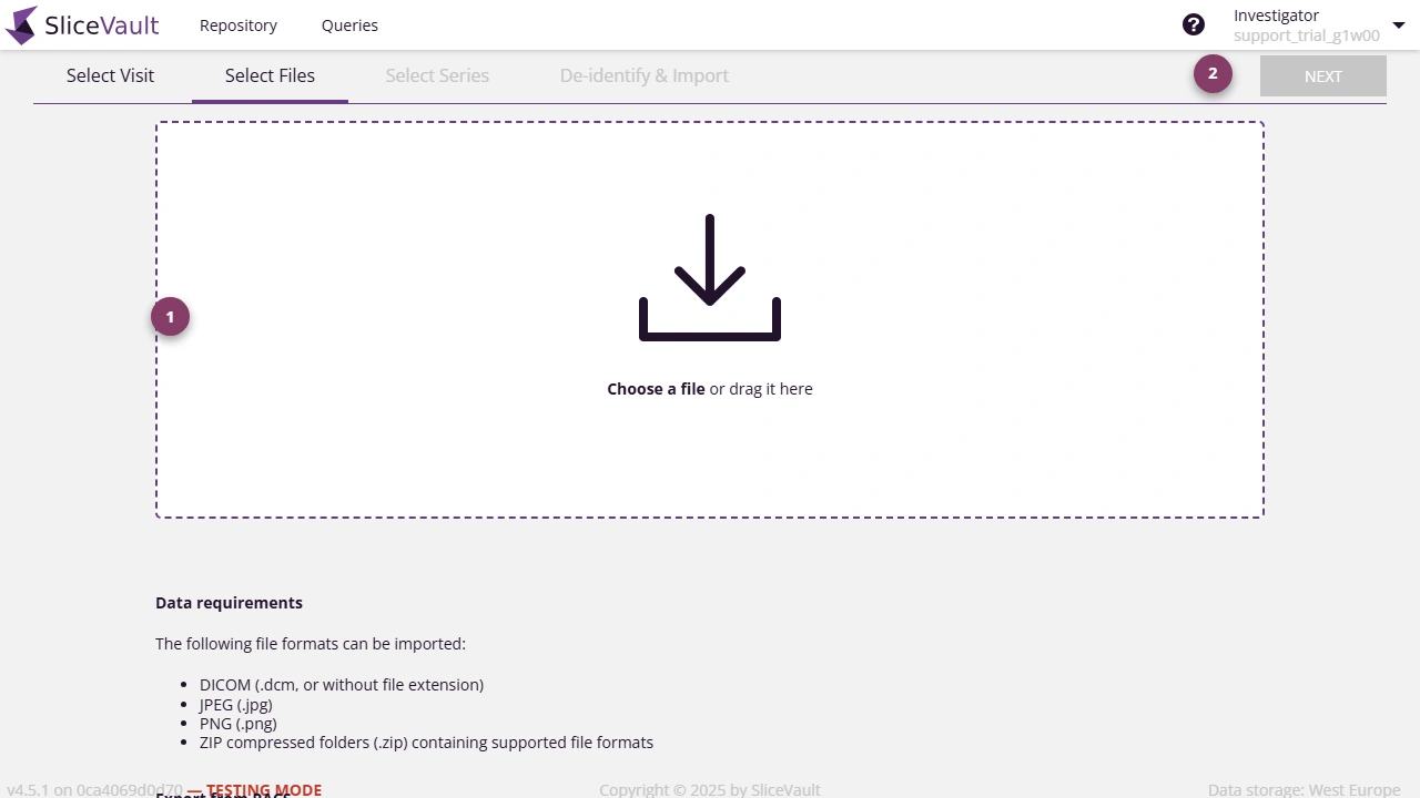 Screenshot of the drag and drop page