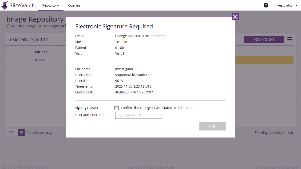 Screenshot: Electronic Signature Prompt