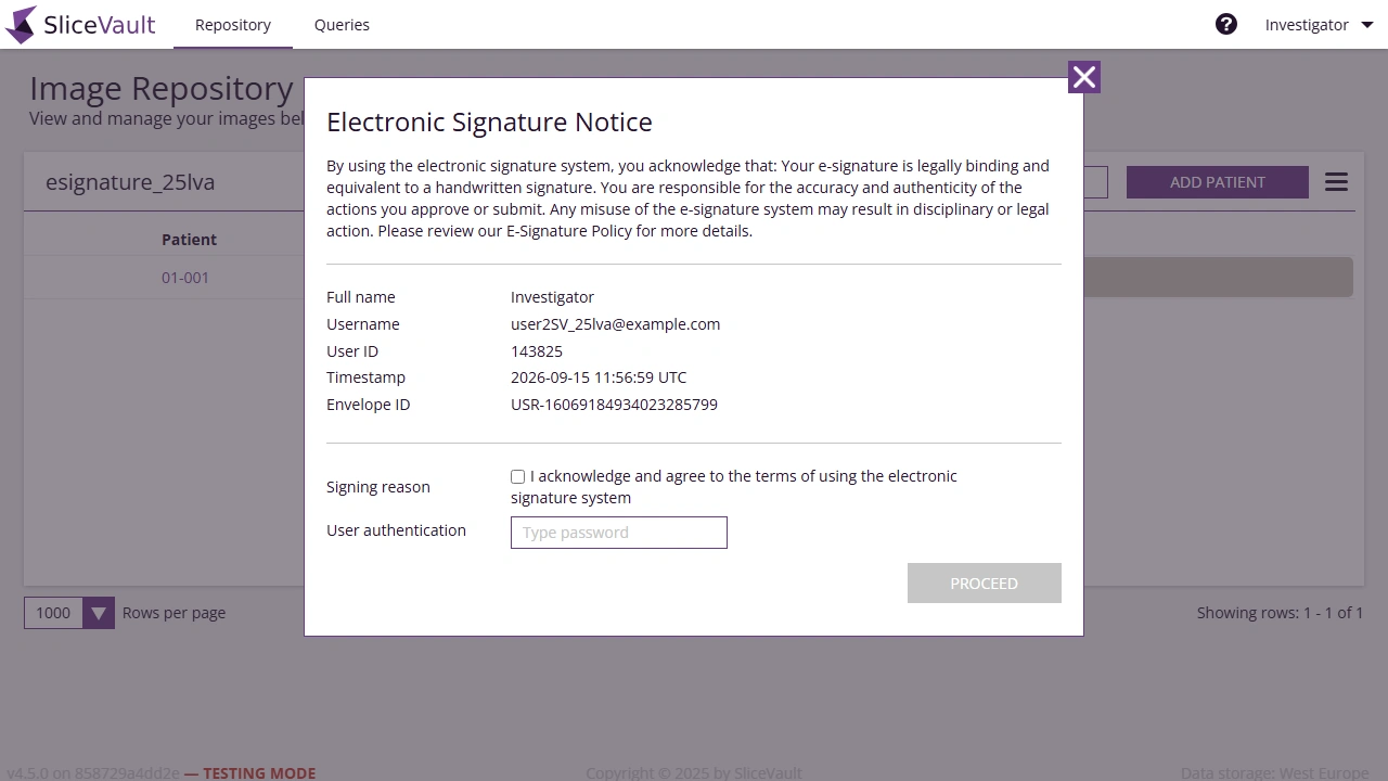 Screenshot: Electronic Signature Prompt