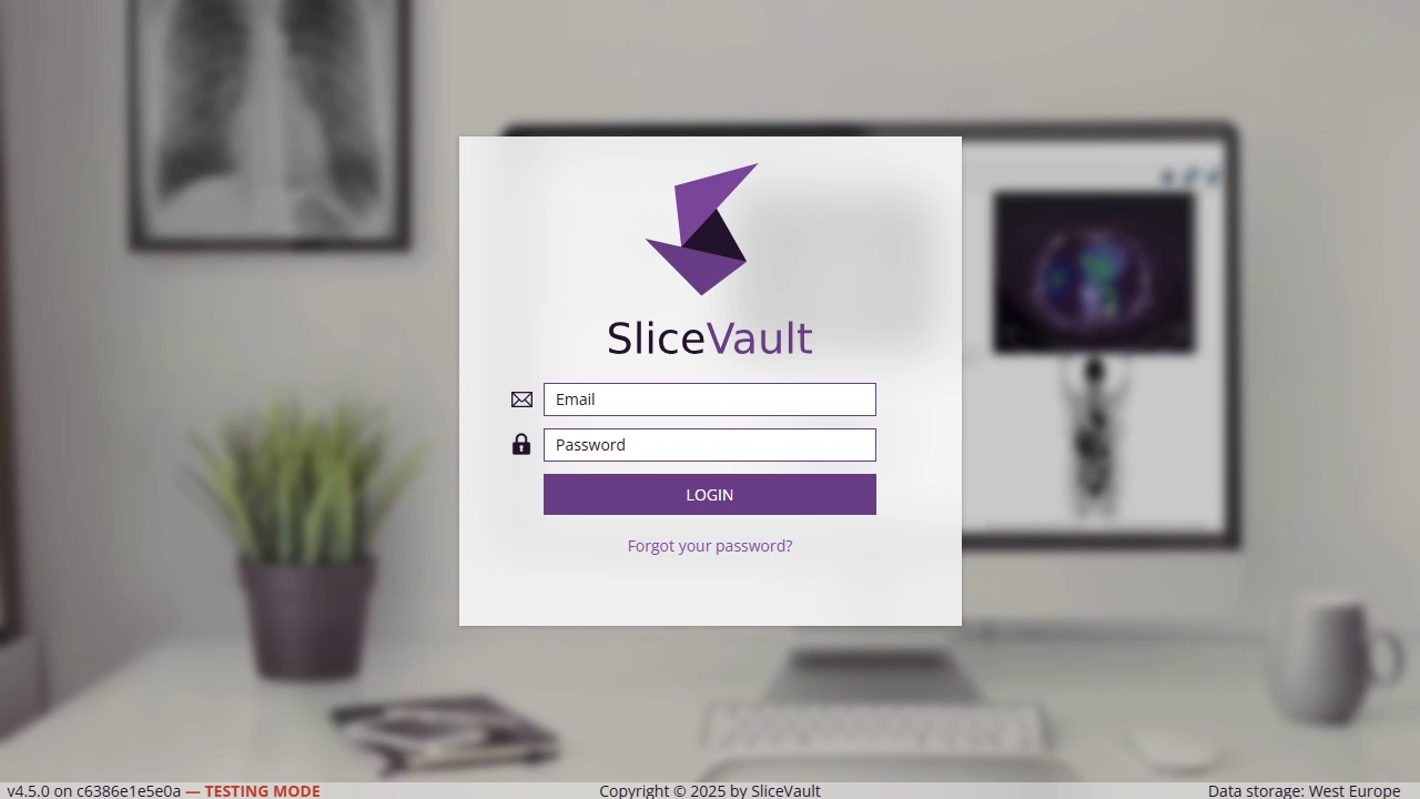 Screenshot of the SliceVault login page