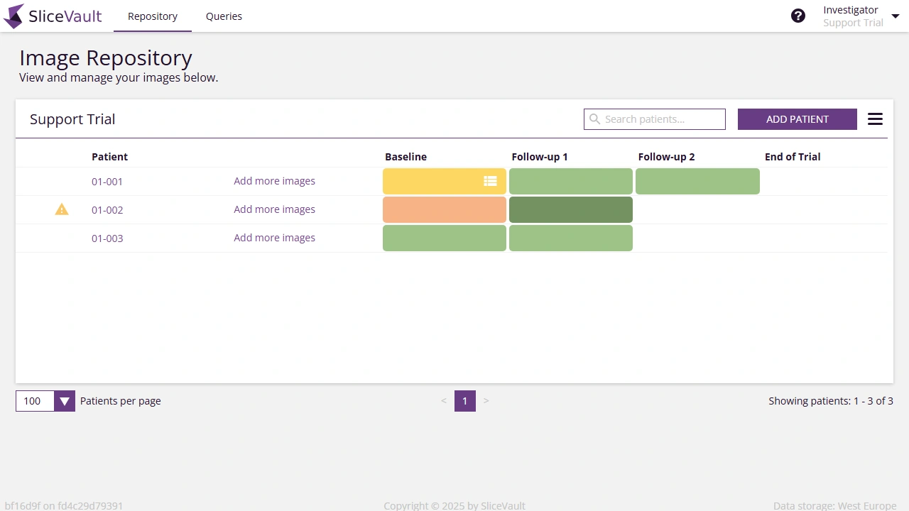 Example repository showing visit columns