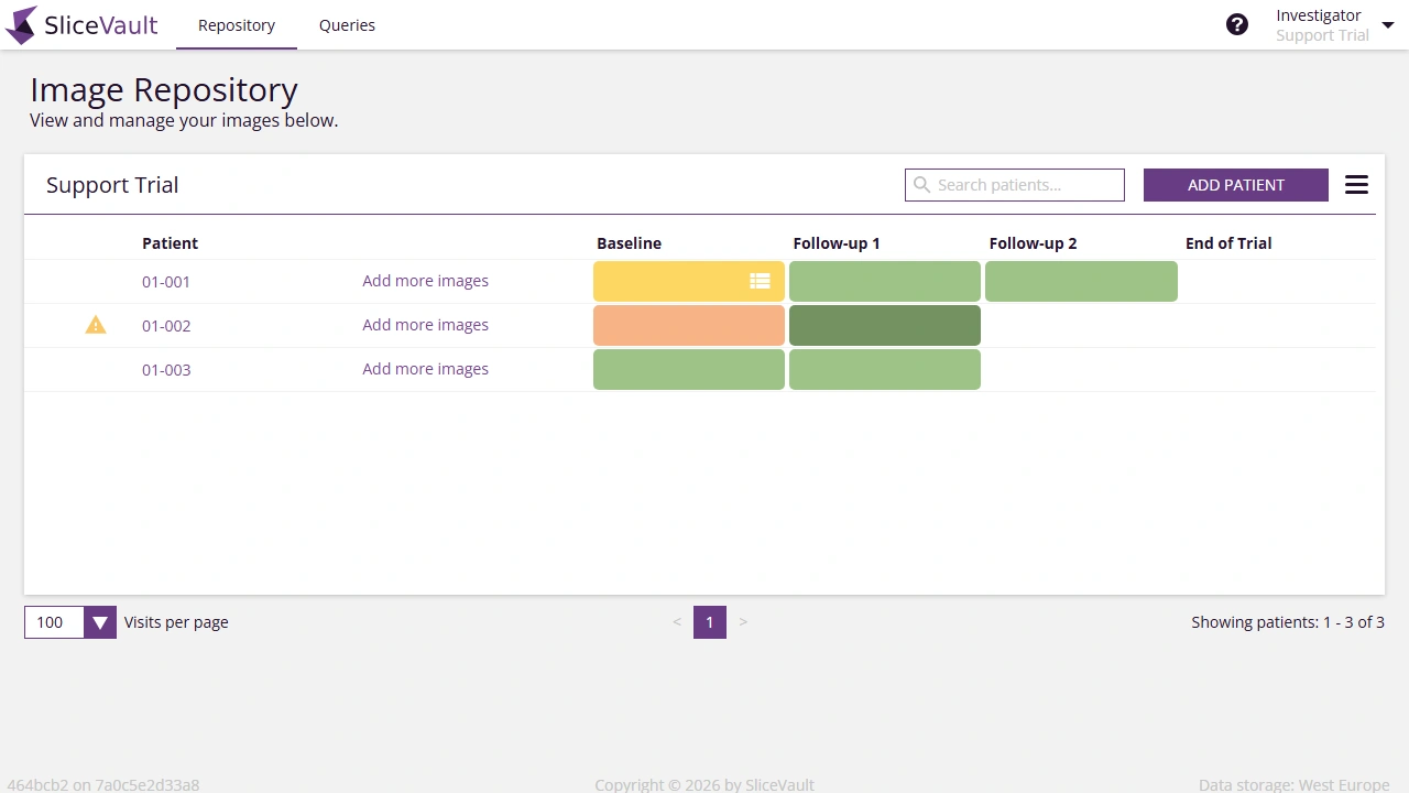 Example repository showing visit columns