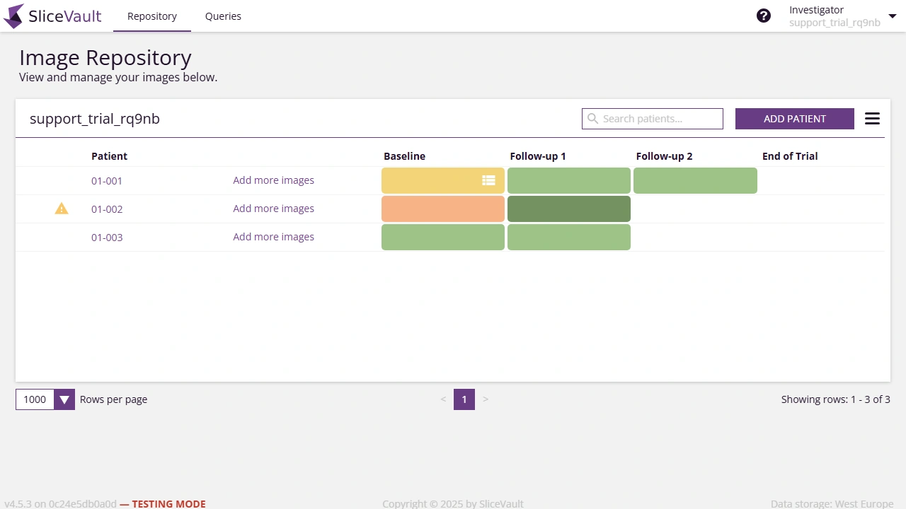 Example repository showing visit columns