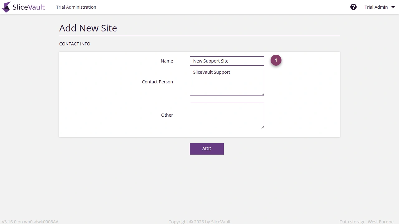 Screenshot - Overview Main Trial Admin Site