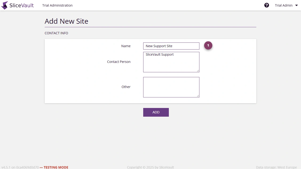 Screenshot - Overview Main Trial Admin Site