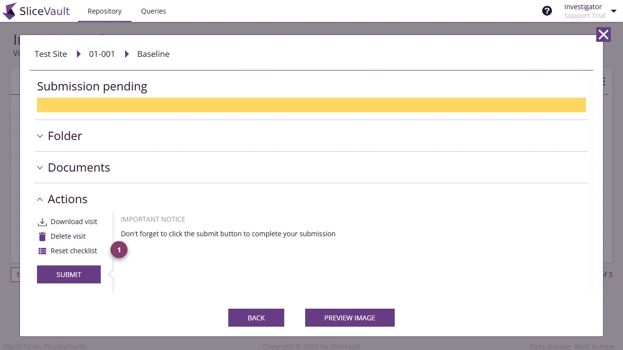 Screenshot - Reset checklist Investigator