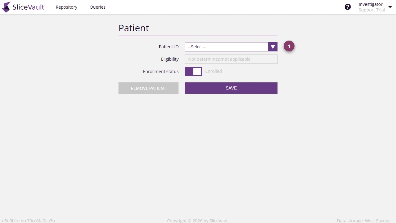Screenshot: Assign Patient ID