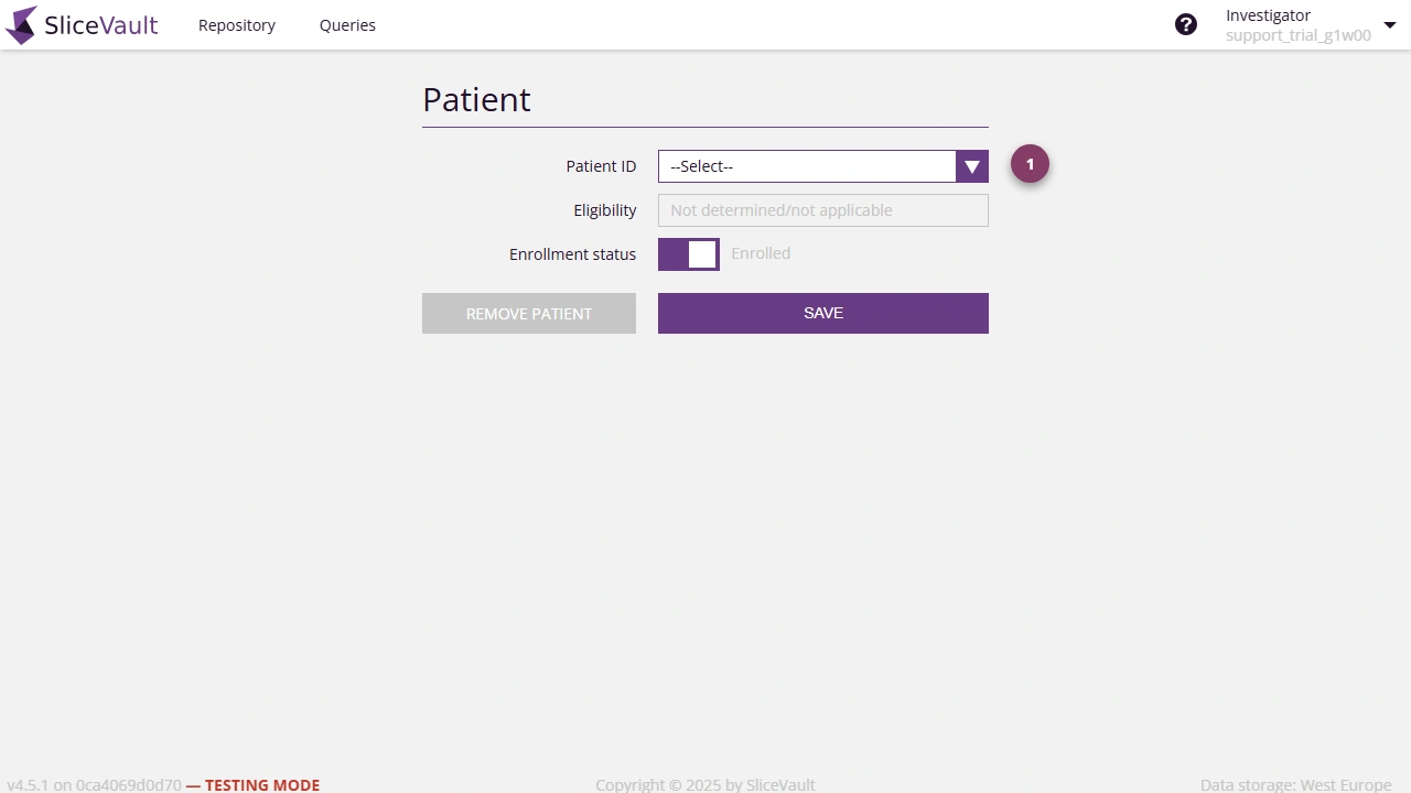 Screenshot: Assign Patient ID