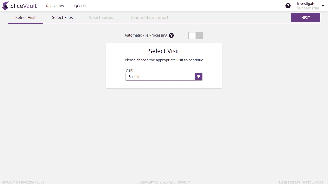 Selecting a visit during upload