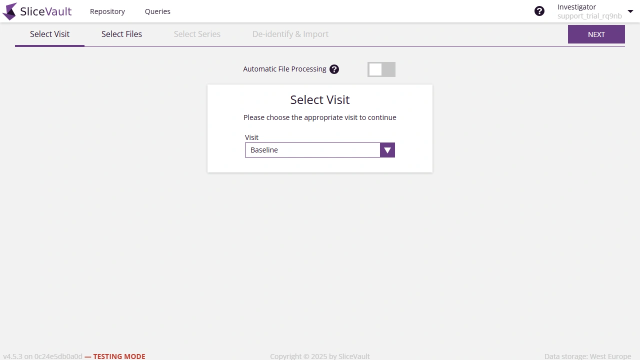 Selecting a visit during upload