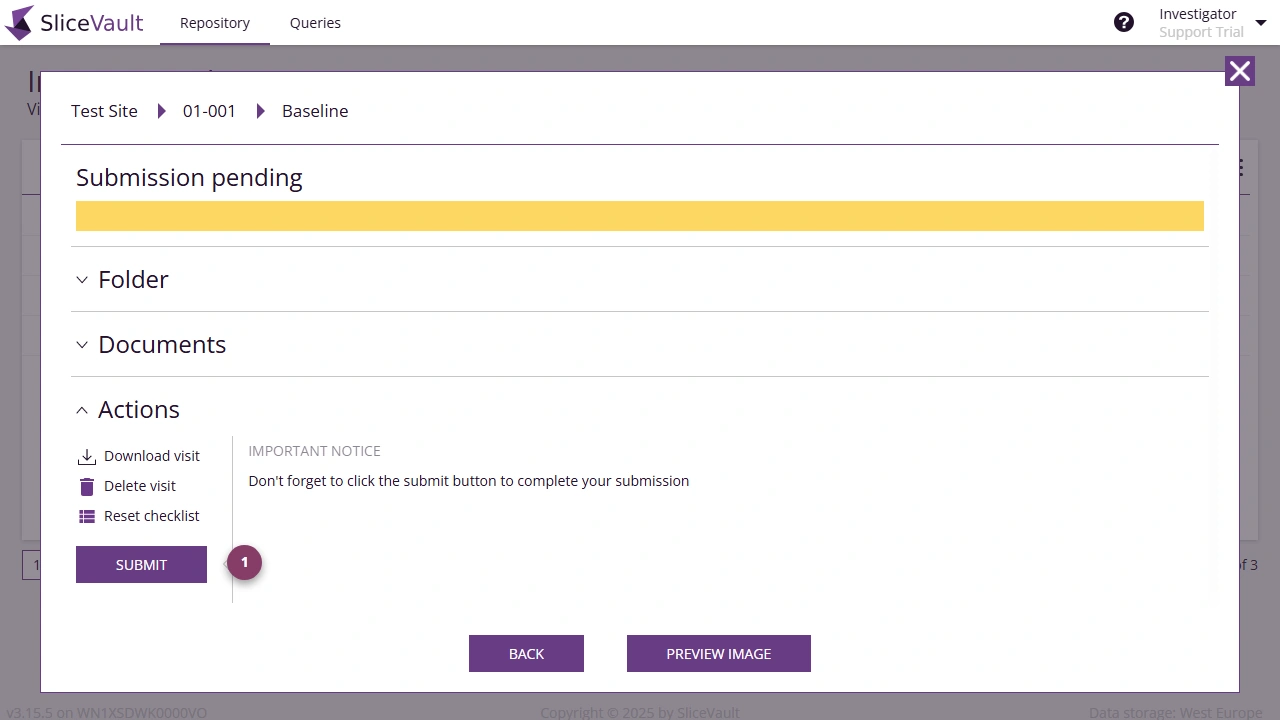 Screenshot - Submit data by Investigator