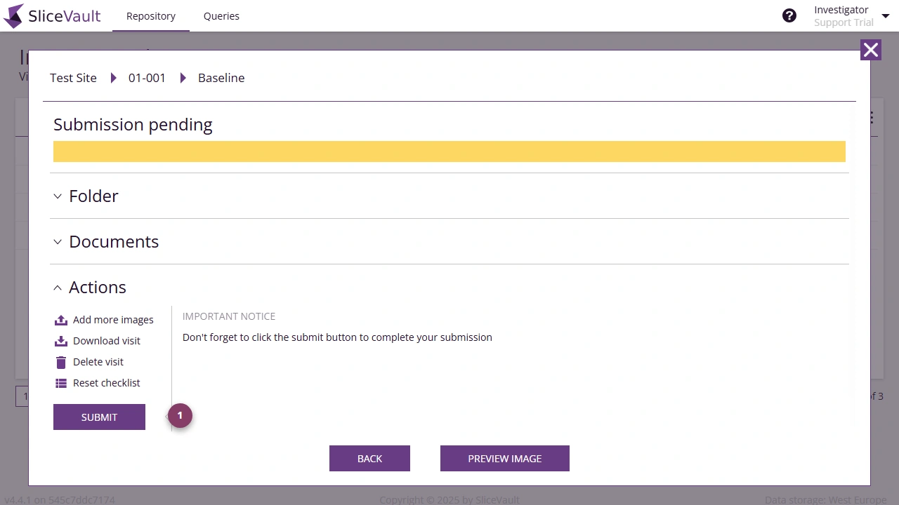 Screenshot - Submit data by Investigator
