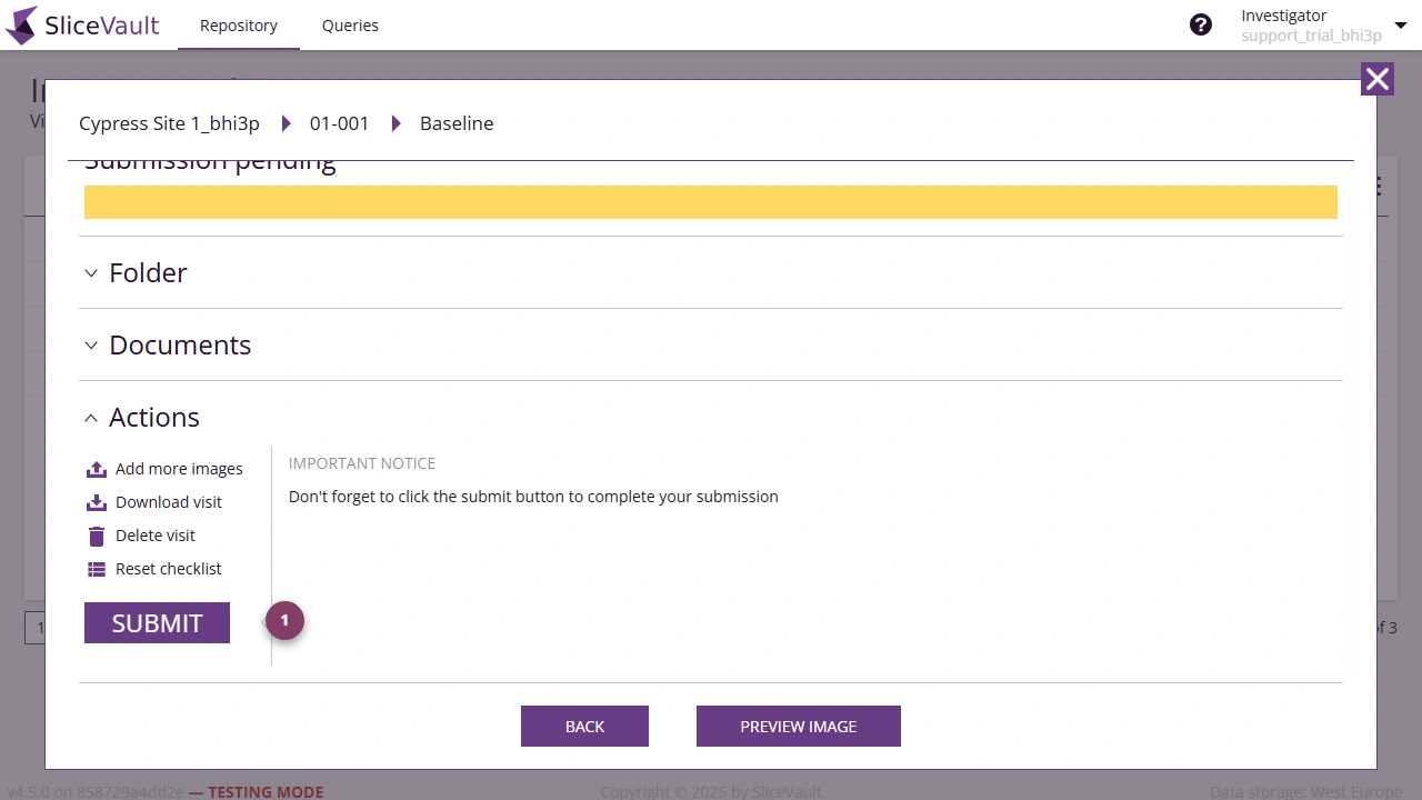 Screenshot - Submit data by Investigator