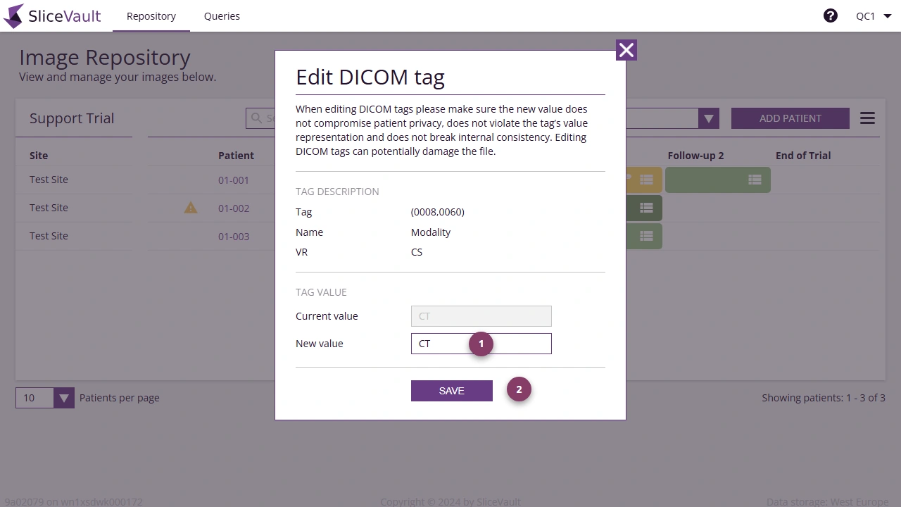 Screenshot: Tag Editing Overlay