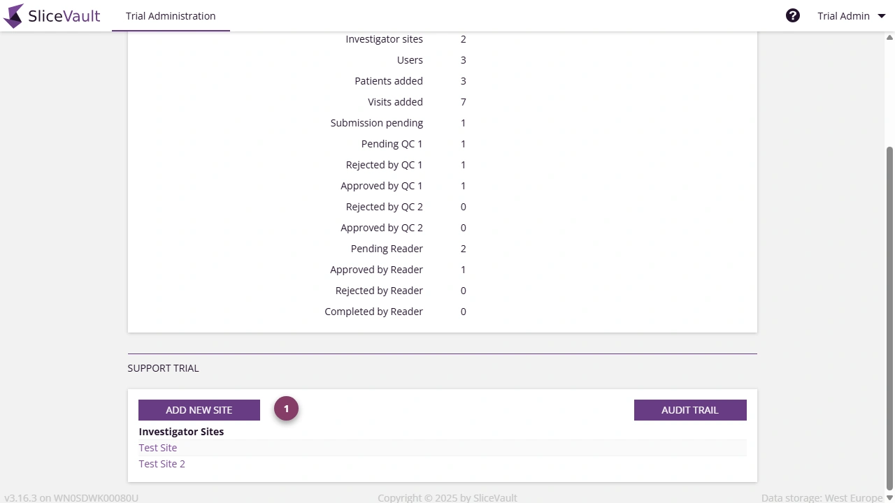 Screenshot - Overview Main Trial Admin Site