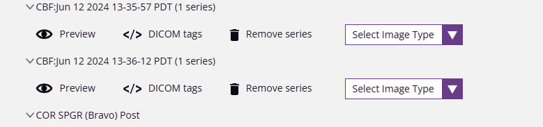Screenshot of the select series page