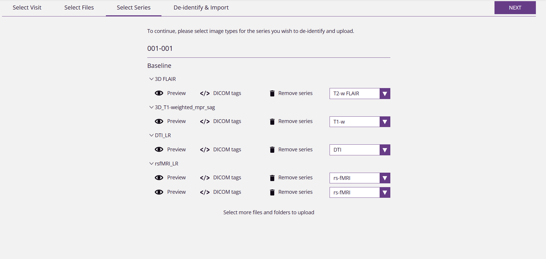 Selecting series labels during upload